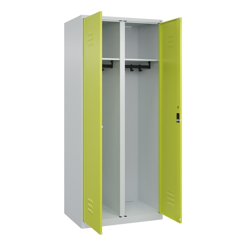 C+P Schwarz-Weiss-Spind Classic PLUS, 2 Abteile, HxBxT 1.850 x 800 x 500 mm, lichtgrau, clowngrün, Zylinderschloss
