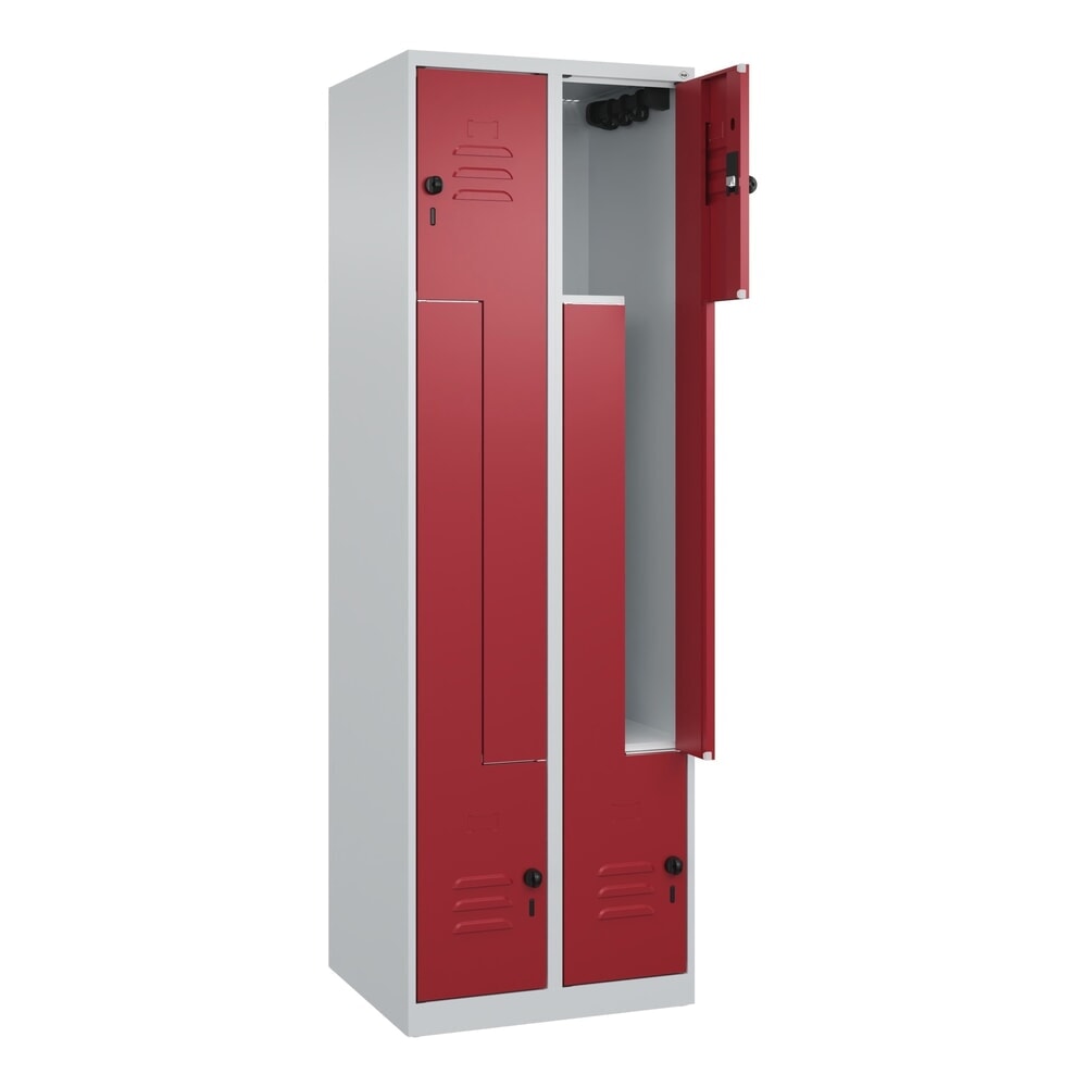 C+P Z-Spind Classic PLUS, 4 Abteile, HxBxT 1.850 x 600 x 500 mm, lichtgrau, rubinrot, für Vorhängeschloss
