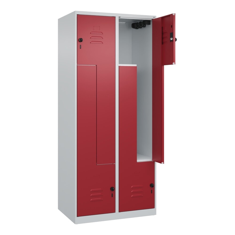 C+P Z-Spind Classic PLUS, 4 Abteile, HxBxT 1.850 x 800 x 500 mm, lichtgrau, rubinrot, für Vorhängeschloss