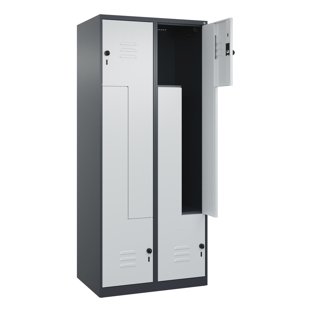 C+P Z-Spind Classic PLUS, 4 Abteile, HxBxT 1.850 x 800 x 500 mm, anthrazitgrau, lichtgrau, für Vorhängeschloss