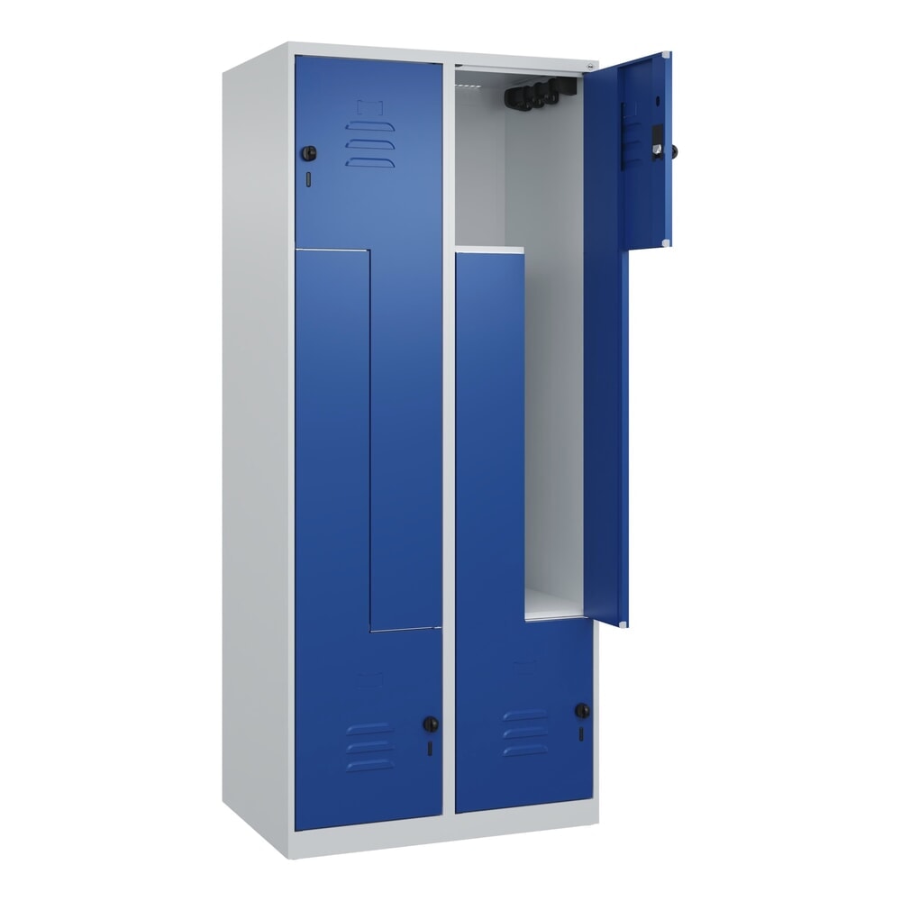 C+P Z-Spind Classic PLUS, 4 Abteile, HxBxT 1.850 x 800 x 500 mm, lichtgrau, enzianblau, für Vorhängeschloss