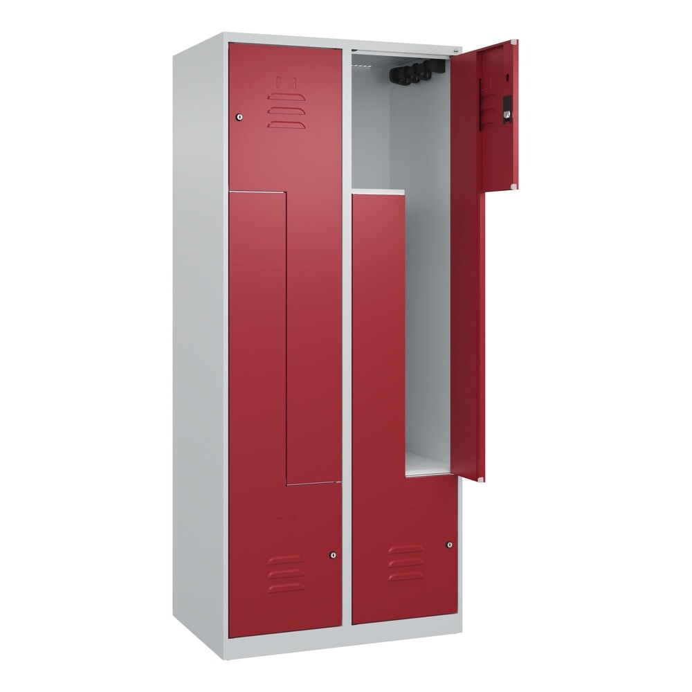 C+P Z-Spind Classic PLUS, 4 Abteile, HxBxT 1.850 x 800 x 500 mm, lichtgrau, rubinrot, Zylinderschloss