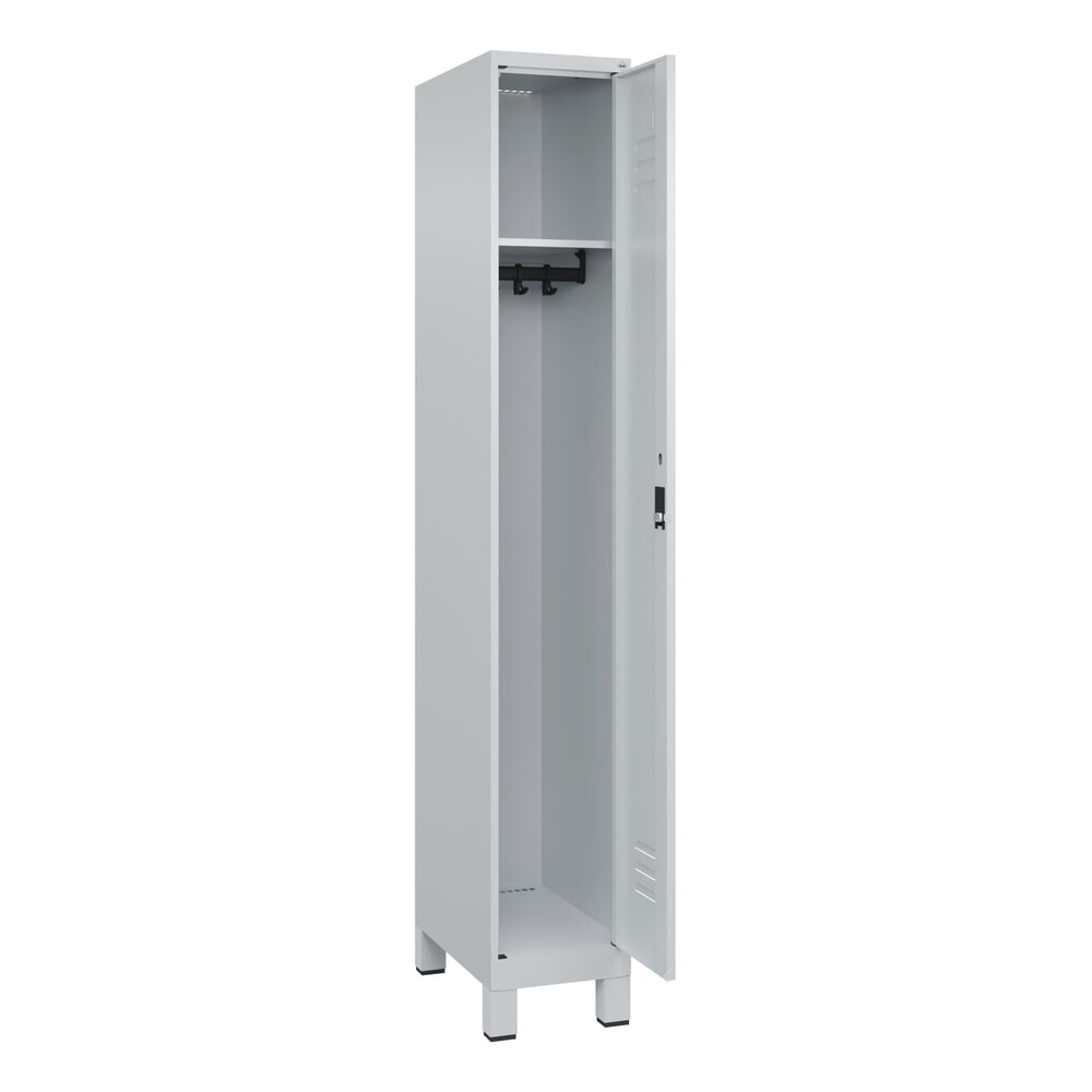 C+P Spind Classic PLUS, Füsse, 1 Abteil, HxBxT 1.950 x 300 x 500 mm, lichtgrau, lichtgrau, Zylinderschloss, ohne Mitteltrennwand