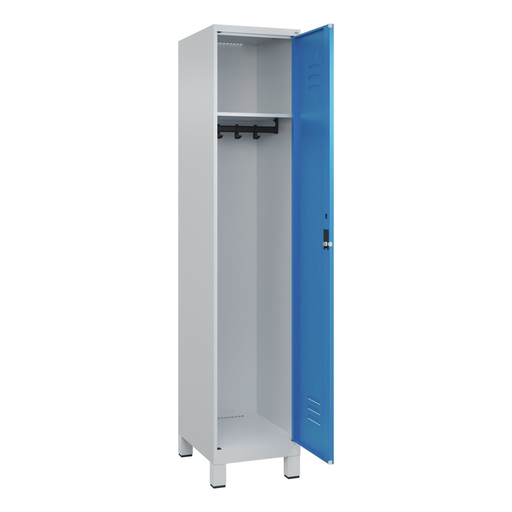 C+P Spind Classic PLUS, Füsse, 1 Abteil, HxBxT 1.950 x 400 x 500 mm, lichtgrau, lichtblau, Zylinderschloss, ohne Mitteltrennwand