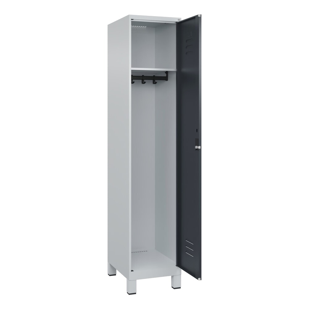 C+P Spind Classic PLUS, Füsse, 1 Abteil, HxBxT 1.950 x 400 x 500 mm, lichtgrau, anthrazitgrau, Zylinderschloss, ohne Mitteltrennwand