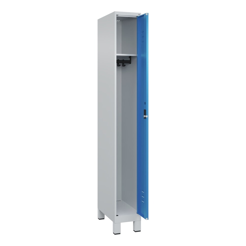 C+P Spind Classic PLUS, Füsse, 1 Abteil, HxBxT 1.950 x 250 x 500 mm, lichtgrau, lichtblau, Zylinderschloss, ohne Mitteltrennwand