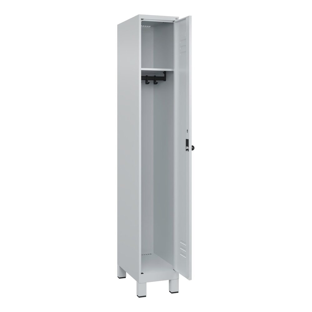 C+P Spind Classic PLUS, Füsse, 1 Abteil, HxBxT 1.950 x 300 x 500 mm, lichtgrau, lichtgrau, für Vorhängeschloss, ohne Mitteltrennwand