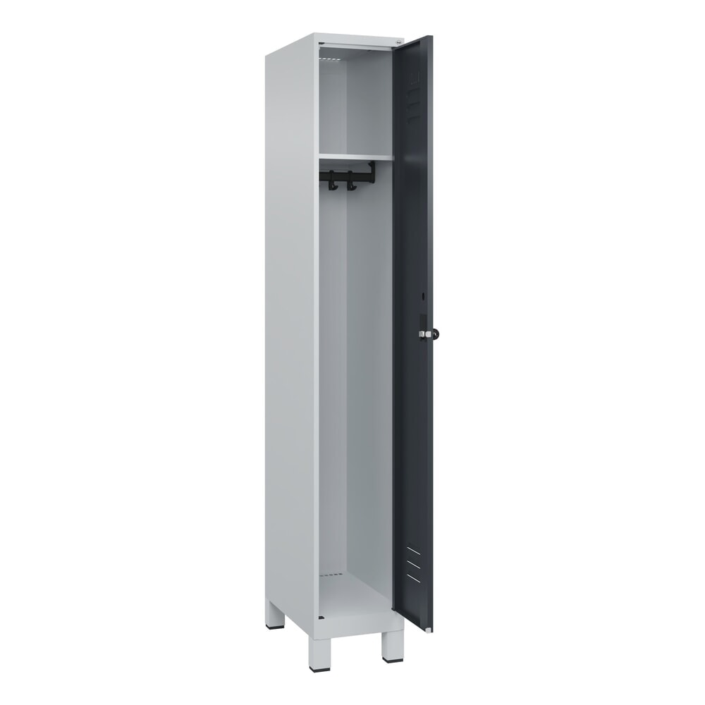 C+P Spind Classic PLUS, Füsse, 1 Abteil, HxBxT 1.950 x 300 x 500 mm, lichtgrau, anthrazitgrau, für Vorhängeschloss, ohne Mitteltrennwand