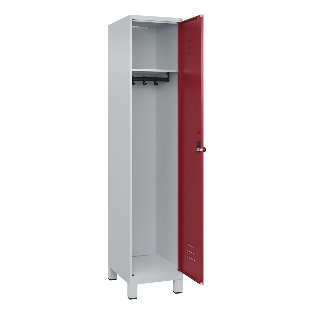C+P Spind Classic PLUS, Füsse, 1 Abteil, HxBxT 1.950 x 400 x 500 mm, lichtgrau, rubinrot, für Vorhängeschloss, ohne Mitteltrennwand