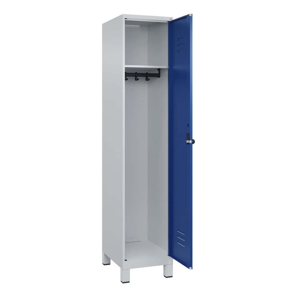 C+P Spind Classic PLUS, Füsse, 1 Abteil, HxBxT 1.950 x 400 x 500 mm, lichtgrau, enzianblau, für Vorhängeschloss, ohne Mitteltrennwand