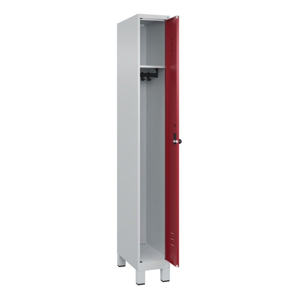 C+P Spind Classic PLUS, Füße, 1 Abteil, HxBxT 1.950 x 250 x 500 mm, lichtgrau, rubinrot, für Vorhängeschloss, ohne Mitteltrennwand