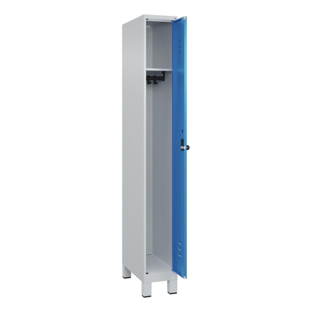C+P Spind Classic PLUS, Füsse, 1 Abteil, HxBxT 1.950 x 250 x 500 mm, lichtgrau, lichtblau, für Vorhängeschloss, ohne Mitteltrennwand