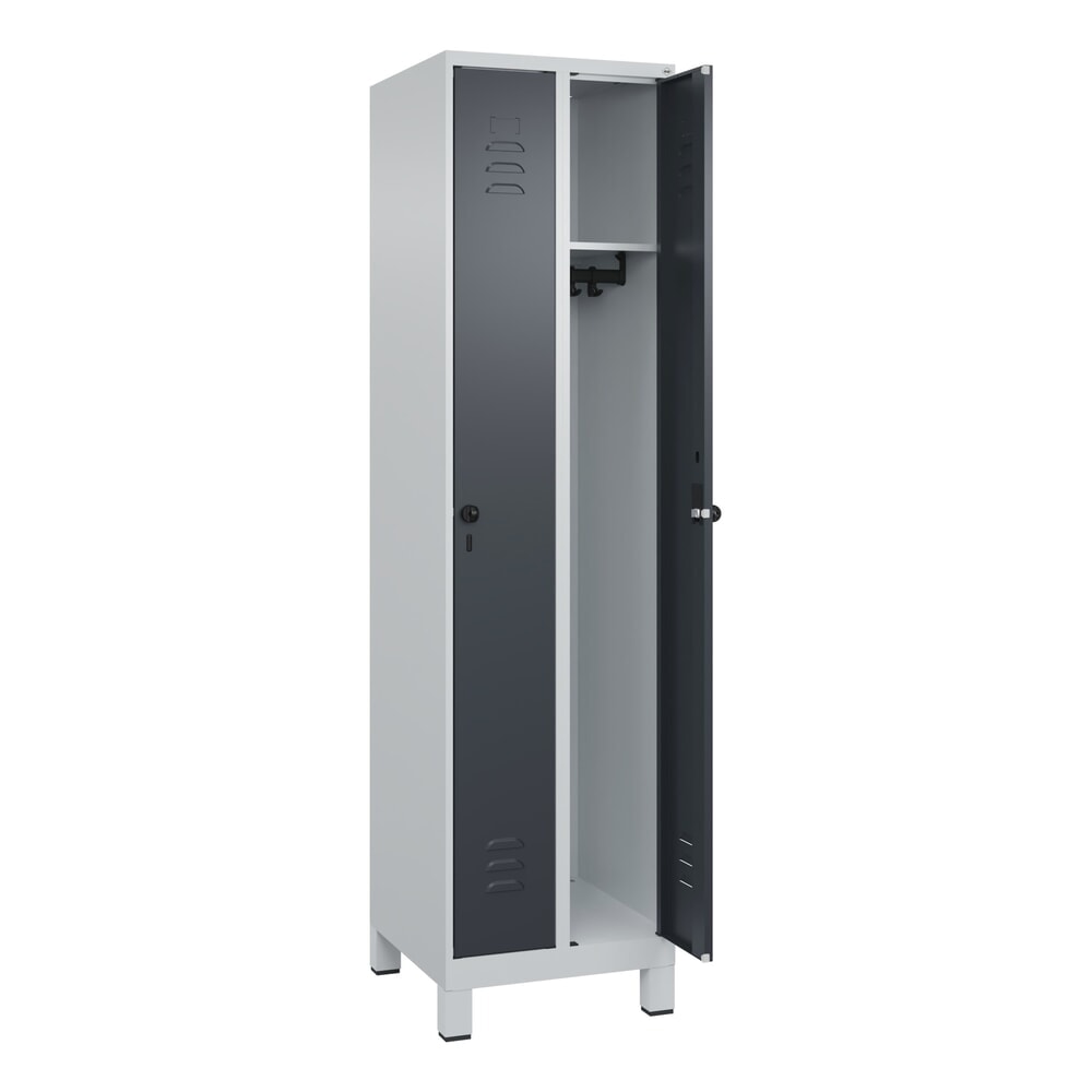 C+P Spind Classic PLUS, Füsse, 2 Abteile, HxBxT 1.950 x 500 x 500 mm, lichtgrau, anthrazitgrau, für Vorhängeschloss, ohne Mitteltrennwand