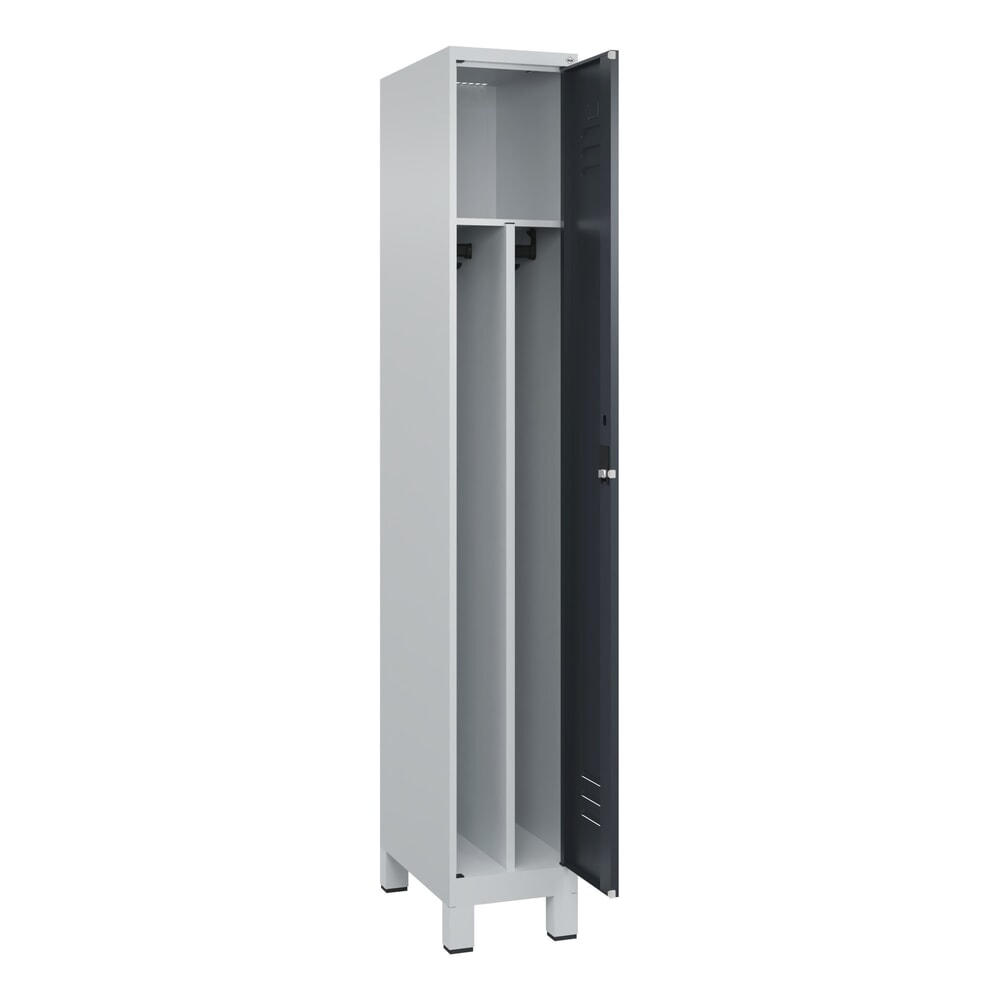 C+P Spind Classic PLUS, Füße, 1 Abteil, HxBxT 1.950 x 300 x 500 mm, lichtgrau, anthrazitgrau, Zylinderschloss, mit Mitteltrennwand