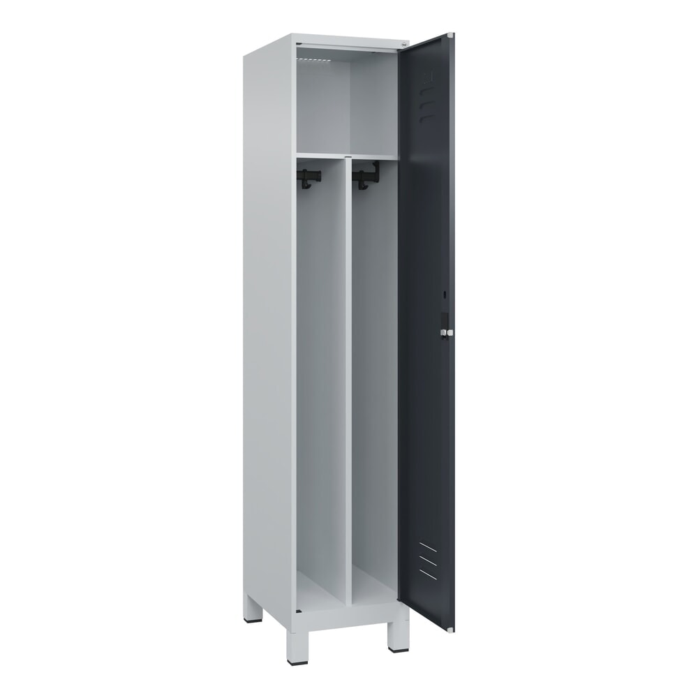 C+P Spind Classic PLUS, Füsse, 1 Abteil, HxBxT 1.950 x 400 x 500 mm, lichtgrau, anthrazitgrau, Zylinderschloss, mit Mitteltrennwand