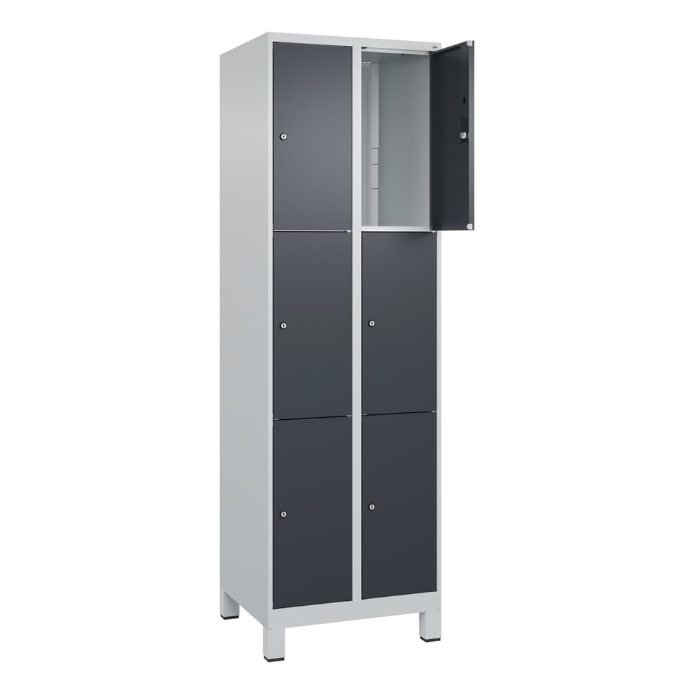 C+P Schliessfachschrank Classic PLUS, Füsse, 2 Abteile, HxBxT 1.950 x 600 x 500 mm, lichtgrau, anthrazitgrau, 6 Fächer, Zylinderschloss