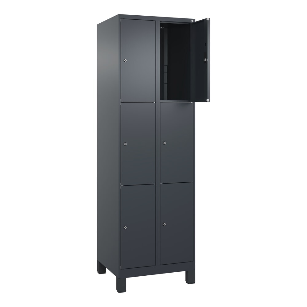 C+P Schließfachschrank Classic PLUS, Füße, 2 Abteile, HxBxT 1.950 x 600 x 500 mm, anthrazitgrau, anthrazitgrau, 6 Fächer, Zylinderschloss