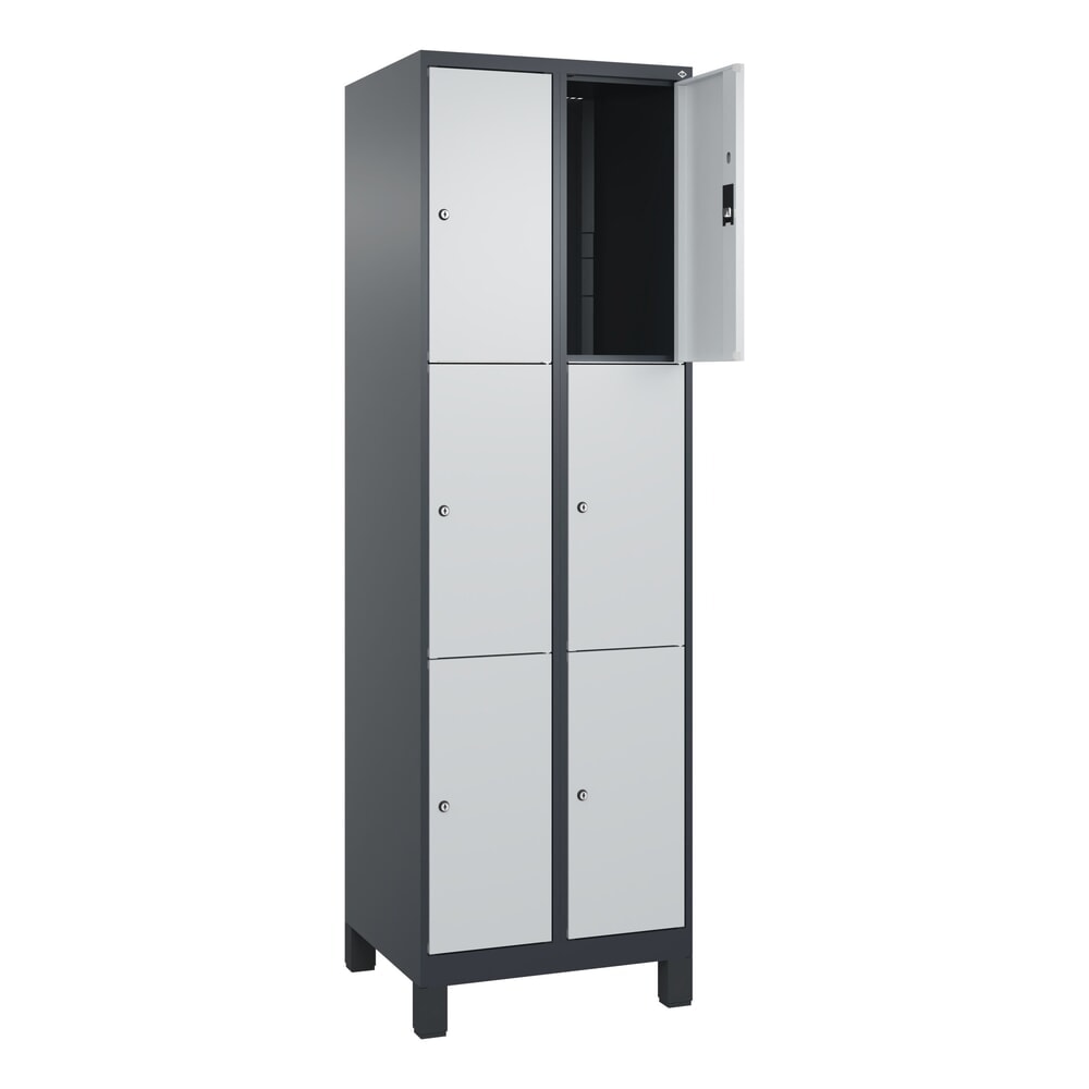 C+P Schließfachschrank Classic PLUS, Füße, 2 Abteile, HxBxT 1.950 x 600 x 500 mm, anthrazitgrau, lichtgrau, 6 Fächer, Zylinderschloss