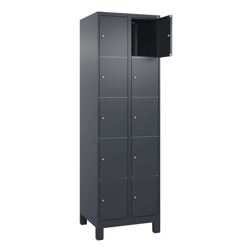 C+P Schliessfachschrank Classic PLUS, Füsse, 2 Abteile, HxBxT 1.950 x 600 x 500 mm, anthrazitgrau, anthrazitgrau, 10 Fächer, Zylinderschloss