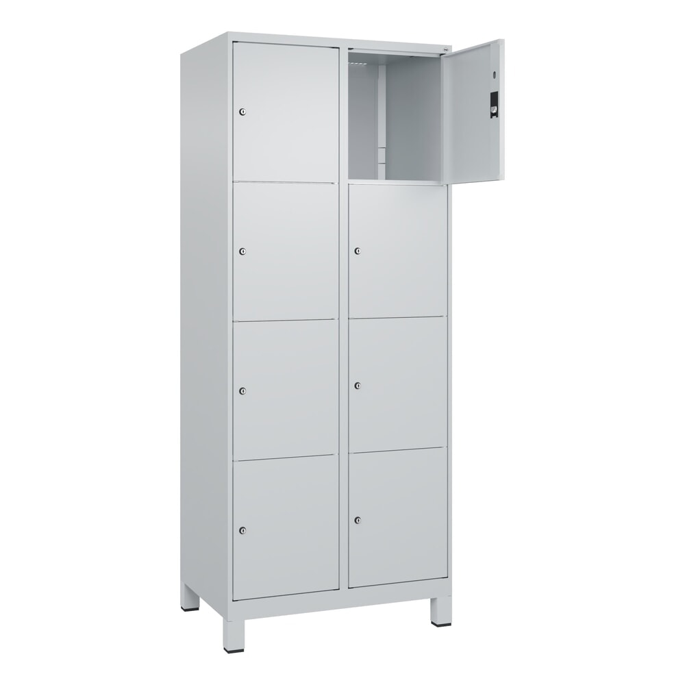C+P Schliessfachschrank Classic PLUS, Füsse, 2 Abteile, HxBxT 1.950 x 800 x 500 mm, lichtgrau, lichtgrau, 8 Fächer, Zylinderschloss