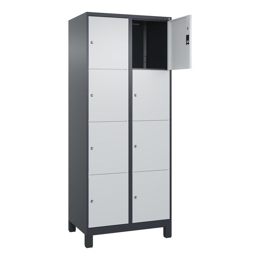 C+P Schliessfachschrank Classic PLUS, Füsse, 2 Abteile, HxBxT 1.950 x 800 x 500 mm, anthrazitgrau, lichtgrau, 8 Fächer, Zylinderschloss