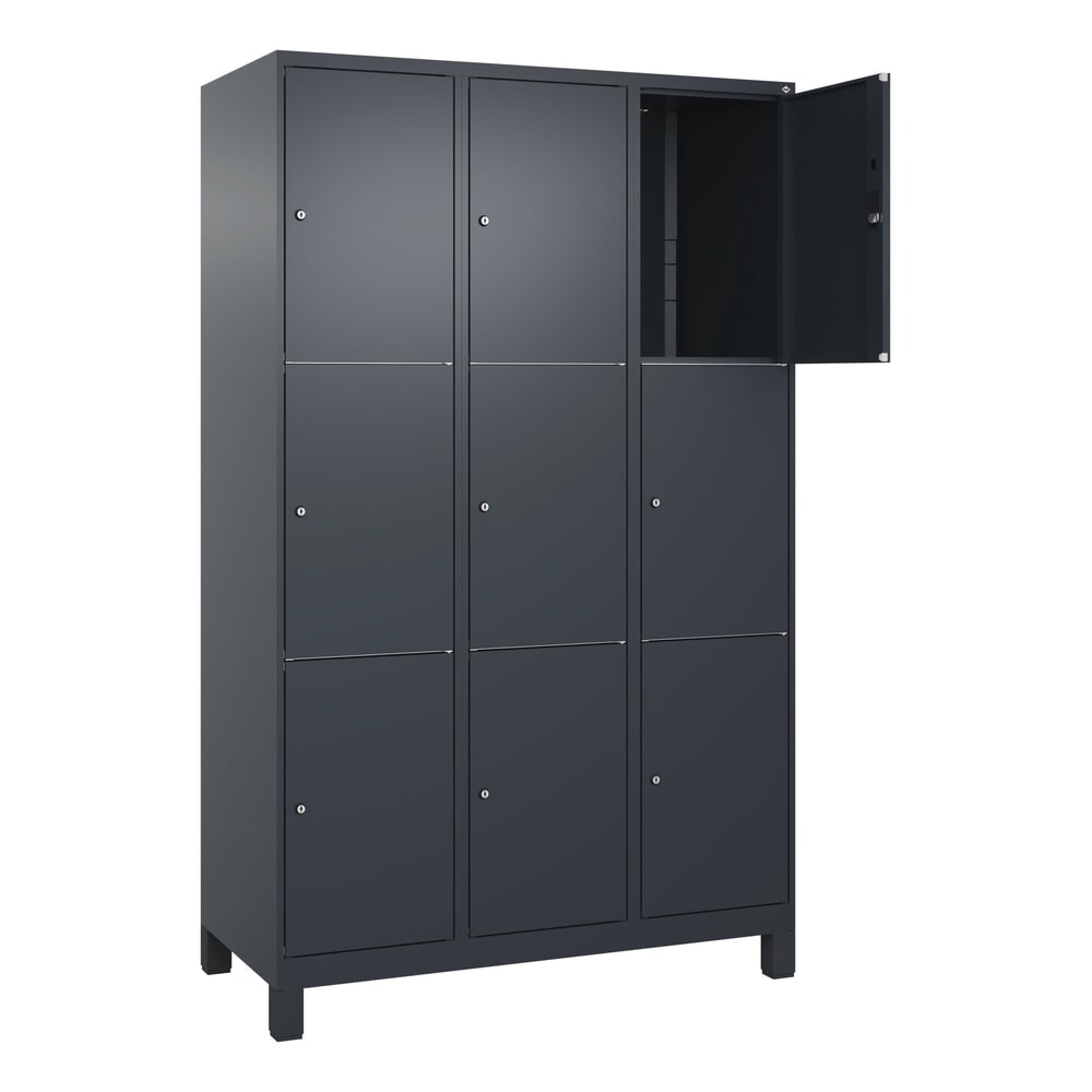 C+P Schliessfachschrank Classic PLUS, Füsse, 3 Abteile, HxBxT 1.950 x 1.200 x 500 mm, anthrazitgrau, anthrazitgrau, 9 Fächer, Zylinderschloss