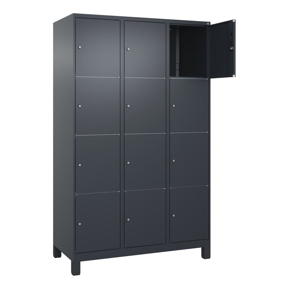 C+P Schliessfachschrank Classic PLUS, Füsse, 3 Abteile, HxBxT 1.950 x 1.200 x 500 mm, anthrazitgrau, anthrazitgrau, 12 Fächer, Zylinderschloss