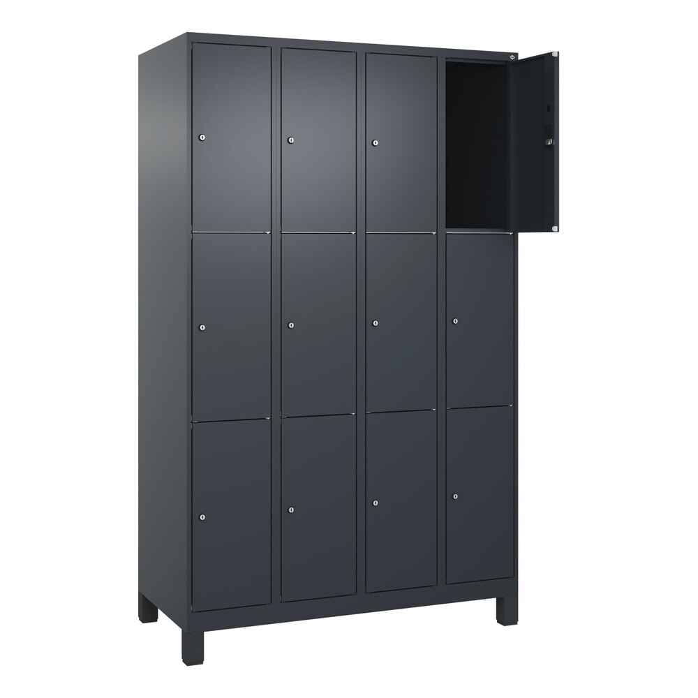 C+P Schliessfachschrank Classic PLUS, Füsse, 4 Abteile, HxBxT 1.950 x 1.200 x 500 mm, anthrazitgrau, anthrazitgrau, 12 Fächer, Zylinderschloss