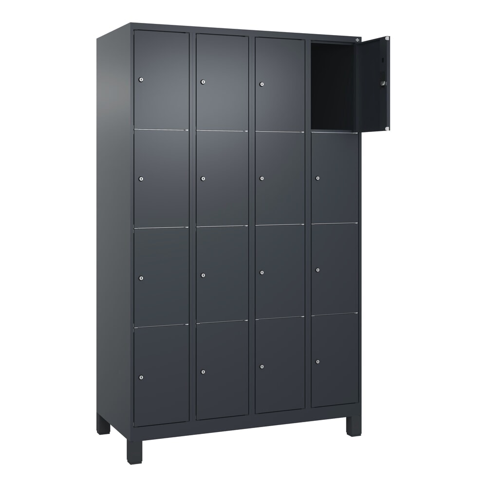 C+P Schliessfachschrank Classic PLUS, Füsse, 4 Abteile, HxBxT 1.950 x 1.200 x 500 mm, anthrazitgrau, anthrazitgrau, 16 Fächer, Zylinderschloss