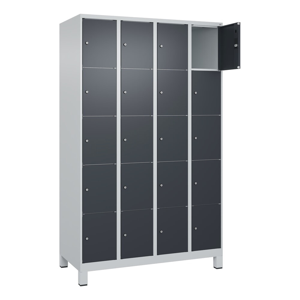 C+P Schliessfachschrank Classic PLUS, Füsse, 4 Abteile, HxBxT 1.950 x 1.200 x 500 mm, lichtgrau, anthrazitgrau, 20 Fächer, Zylinderschloss