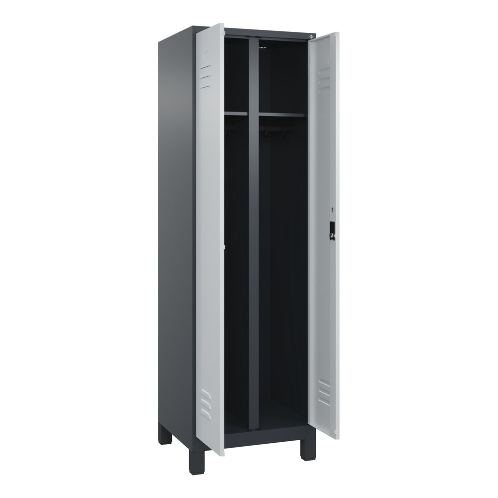 C+P Schwarz-Weiß-Spind Classic PLUS, Füße, 2 Abteile, HxBxT 1.950 x 600 x 500 mm, anthrazitgrau, lichtgrau, Zylinderschloss