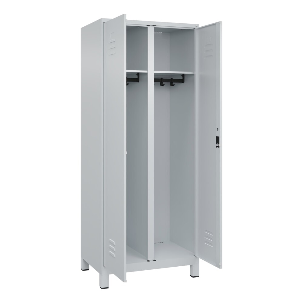 C+P Schwarz-Weiss-Spind Classic PLUS, Füsse, 2 Abteile, HxBxT 1.950 x 800 x 500 mm, lichtgrau, lichtgrau, Zylinderschloss