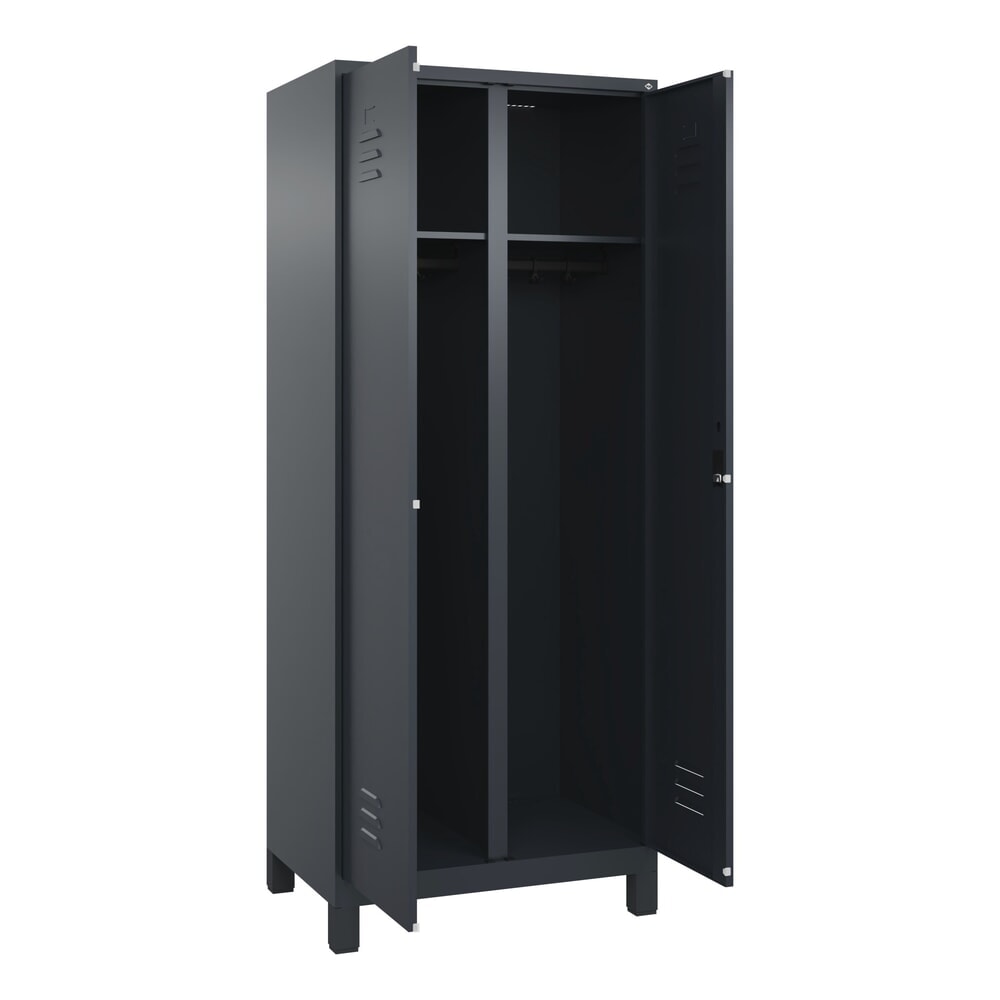 C+P Schwarz-Weiss-Spind Classic PLUS, Füsse, 2 Abteile, HxBxT 1.950 x 800 x 500 mm, anthrazitgrau, anthrazitgrau, Zylinderschloss