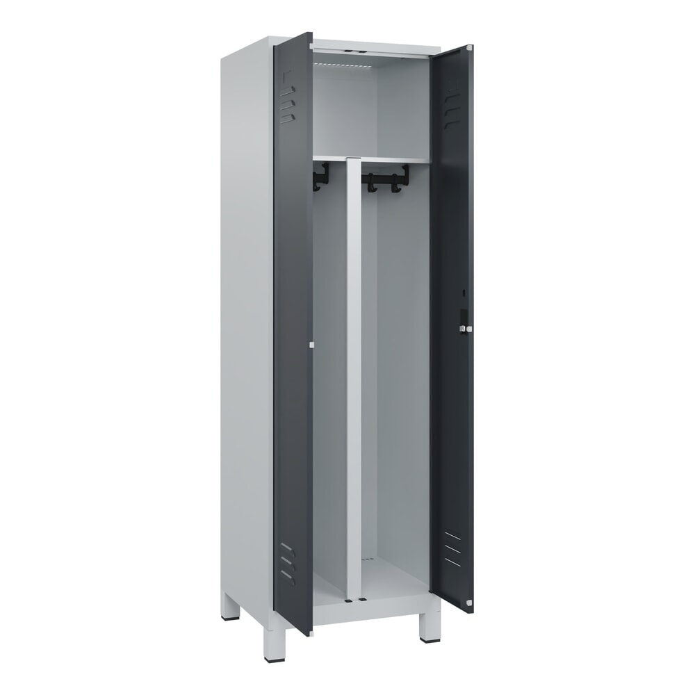 C+P PSA Doppel-Spind Classic PLUS, Füsse, 2 Abteile, HxBxT 1.950 x 600 x 500 mm, lichtgrau, anthrazitgrau, Zylinderschloss