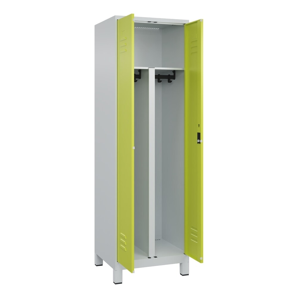 C+P PSA Doppel-Spind Classic PLUS, Füsse, 2 Abteile, HxBxT 1.950 x 600 x 500 mm, lichtgrau, clowngrün, Zylinderschloss