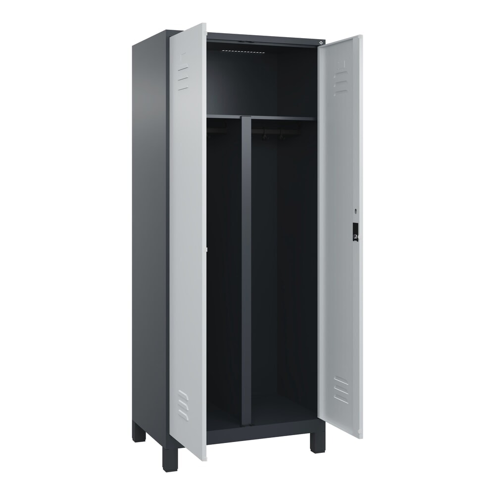 C+P PSA Doppel-Spind Classic PLUS, Füsse, 2 Abteile, HxBxT 1.950 x 800 x 500 mm, anthrazitgrau, lichtgrau, Zylinderschloss