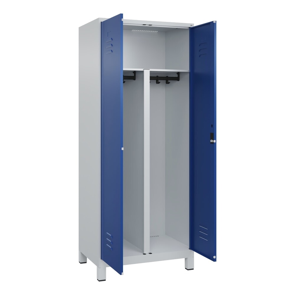 C+P PSA Doppel-Spind Classic PLUS, Füsse, 2 Abteile, HxBxT 1.950 x 800 x 500 mm, lichtgrau, enzianblau, Zylinderschloss