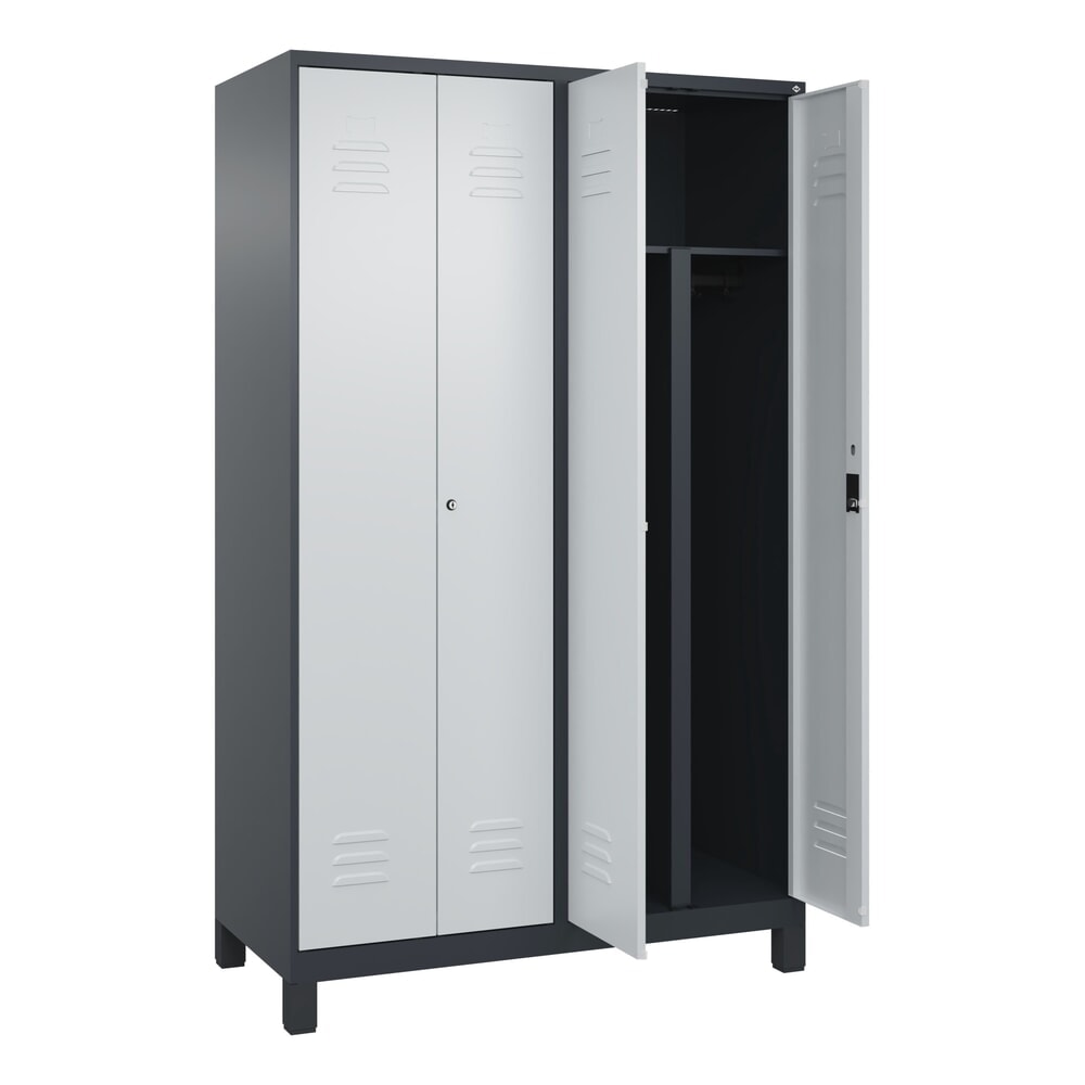 C+P PSA Doppel-Spind Classic PLUS, Füsse, 4 Abteile, HxBxT 1.950 x 1.200 x 500 mm, anthrazitgrau, lichtgrau, Zylinderschloss