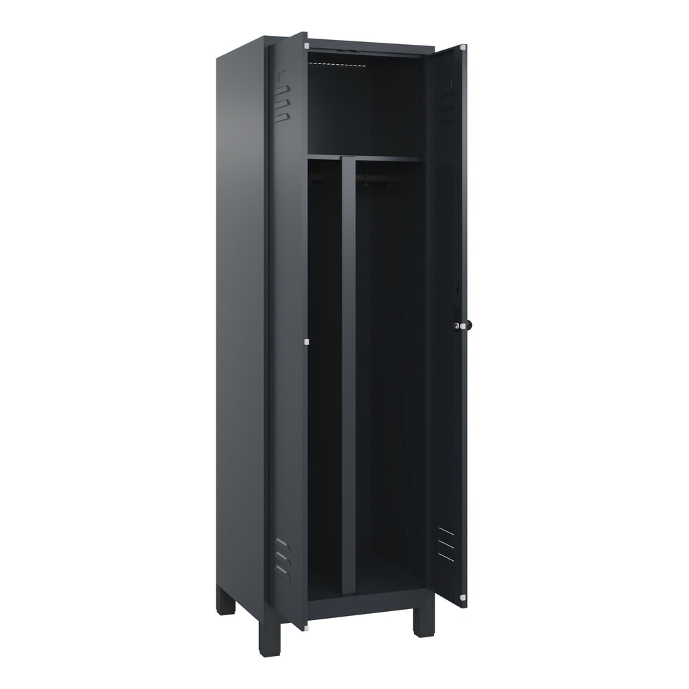 C+P PSA Doppel-Spind Classic PLUS, Füße, 2 Abteile, HxBxT 1.950 x 600 x 500 mm, anthrazitgrau, anthrazitgrau, für Vorhängeschloss