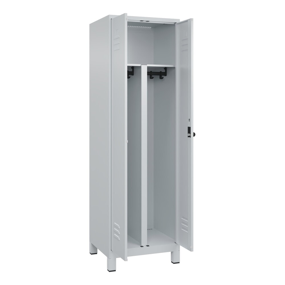 C+P PSA Doppel-Spind Classic PLUS, Füsse, 2 Abteile, HxBxT 1.950 x 600 x 500 mm, lichtgrau, lichtgrau, für Vorhängeschloss