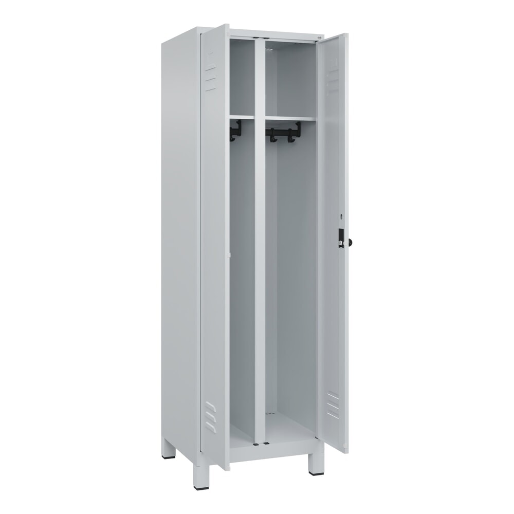 C+P Schwarz-Weiss-Spind Classic PLUS, Füsse, 2 Abteile, HxBxT 1.950 x 600 x 500 mm, lichtgrau, lichtgrau, für Vorhängeschloss