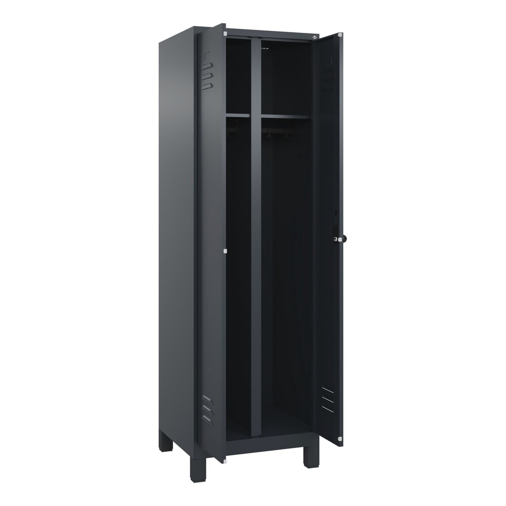 C+P Schwarz-Weiß-Spind Classic PLUS, Füße, 2 Abteile, HxBxT 1.950 x 600 x 500 mm, anthrazitgrau, anthrazitgrau, für Vorhängeschloss
