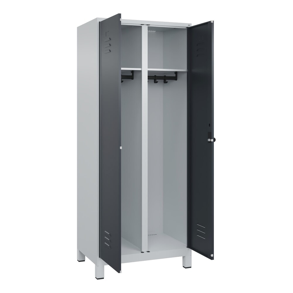 C+P Schwarz-Weiss-Spind Classic PLUS, Füsse, 2 Abteile, HxBxT 1.950 x 800 x 500 mm, lichtgrau, anthrazitgrau, für Vorhängeschloss
