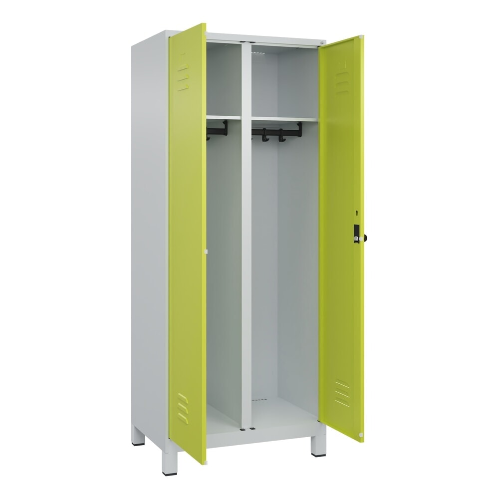 C+P Schwarz-Weiss-Spind Classic PLUS, Füsse, 2 Abteile, HxBxT 1.950 x 800 x 500 mm, lichtgrau, clowngrün, für Vorhängeschloss