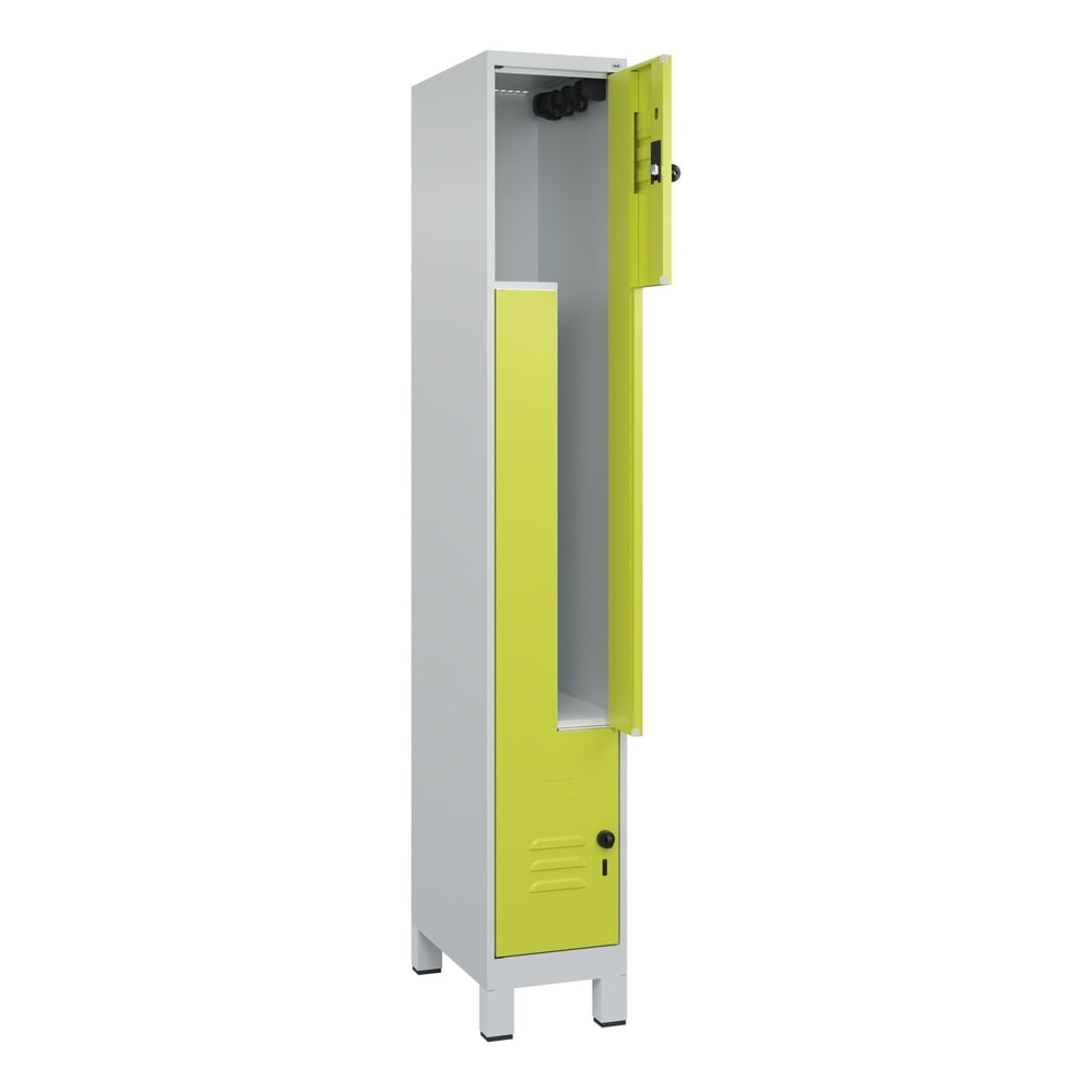 C+P Z-Spind Classic PLUS, Füsse, 2 Abteile, HxBxT 1.950 x 300 x 500 mm, lichtgrau, clowngrün, für Vorhängeschloss