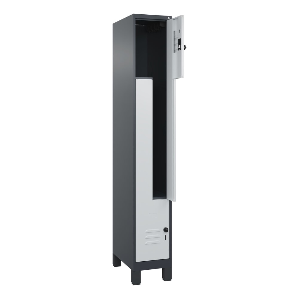 C+P Z-Spind Classic PLUS, Füße, 2 Abteile, HxBxT 1.950 x 300 x 500 mm, anthrazitgrau, lichtgrau, für Vorhängeschloss