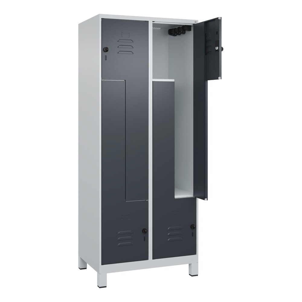 C+P Z-Spind Classic PLUS, Füsse, 4 Abteile, HxBxT 1.950 x 800 x 500 mm, lichtgrau, anthrazitgrau, für Vorhängeschloss