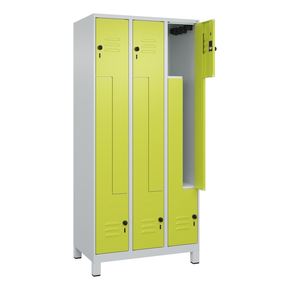 C+P Z-Spind Classic PLUS, Füsse, 6 Abteile, HxBxT 1.950 x 900 x 500 mm, lichtgrau, clowngrün, für Vorhängeschloss