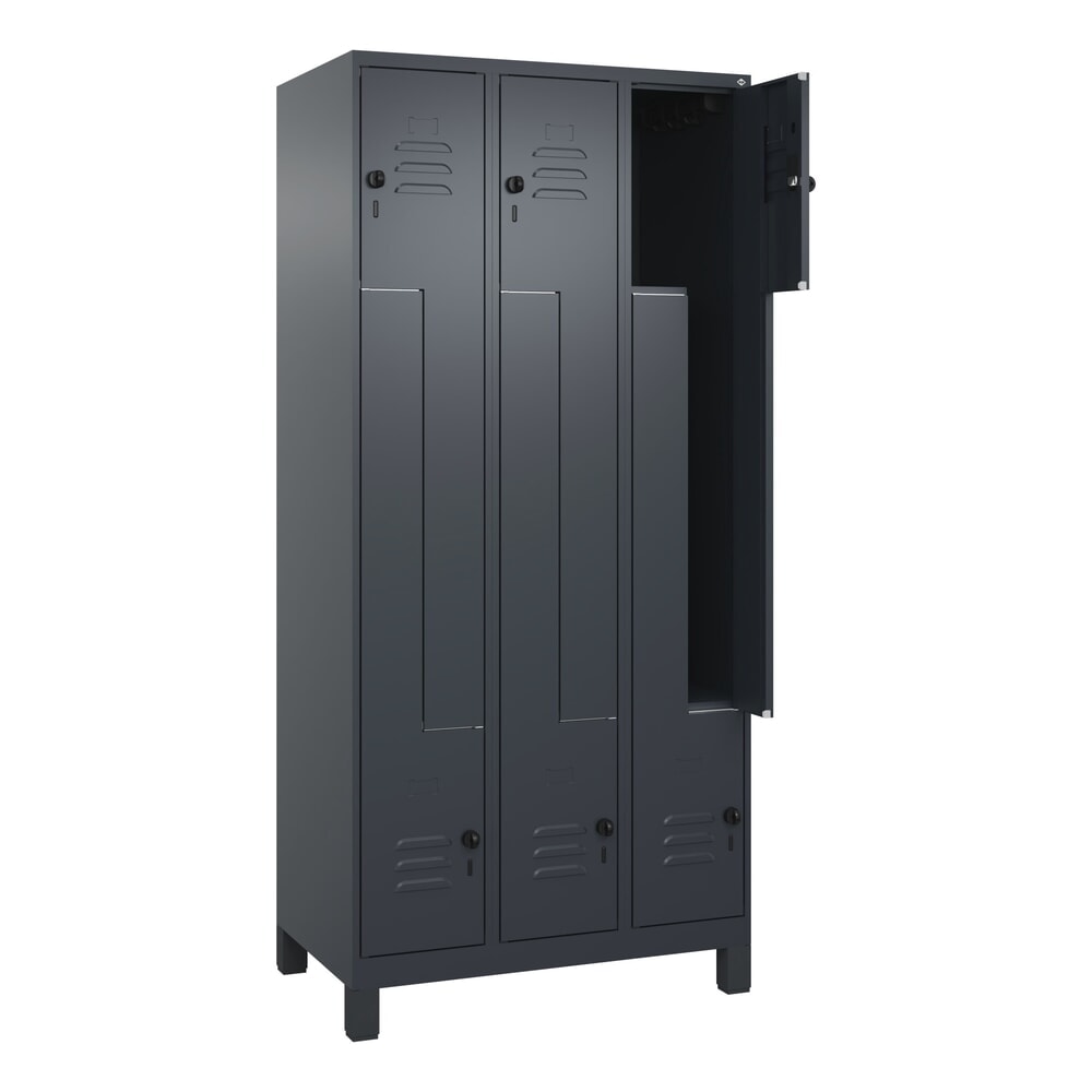 C+P Z-Spind Classic PLUS, Füsse, 6 Abteile, HxBxT 1.950 x 900 x 500 mm, anthrazitgrau, anthrazitgrau, für Vorhängeschloss