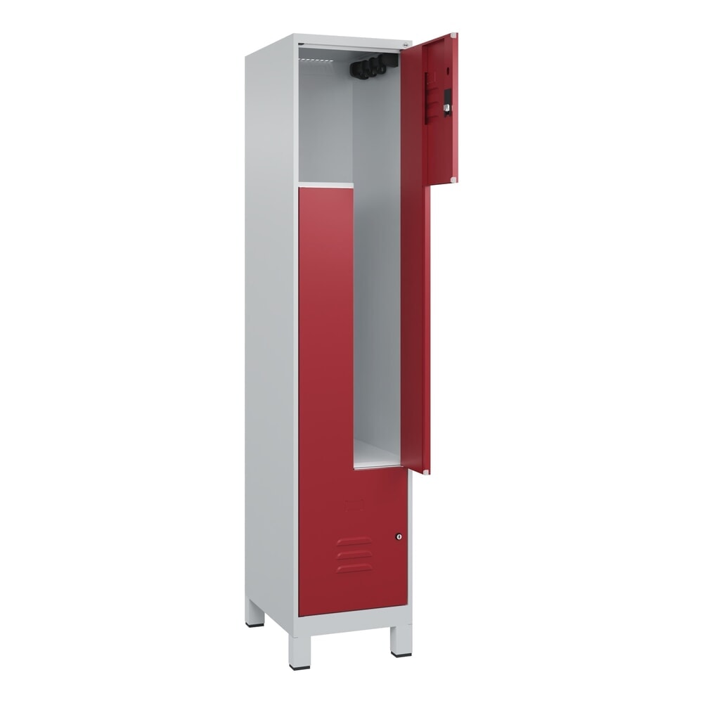 C+P Z-Spind Classic PLUS, Füsse, 2 Abteile, HxBxT 1.950 x 400 x 500 mm, lichtgrau, rubinrot, Zylinderschloss